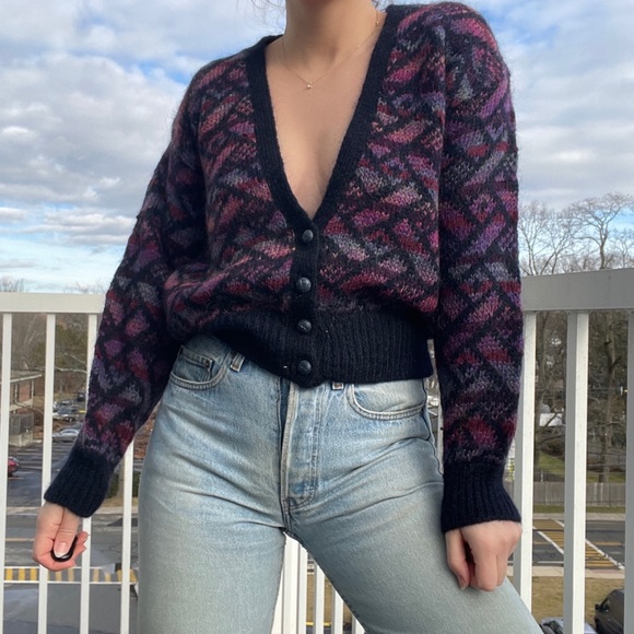 Vintage Cardigan Sweater Mohair Aztec Southwestern Patterned V Neck Button Up M - Picture 8 of 8